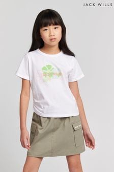 Jack Wills Mädchen Figurbetontes T-Shirt mit Rüschen und Blumengrafik (N94911) | 31 € - 37 €