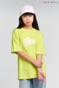 Jack Wills Oversized Fit Girls Green Floral Graphic T-Shirt