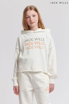 Jack Wills Loose Fit Girls Repeat Logo White Hoodie
