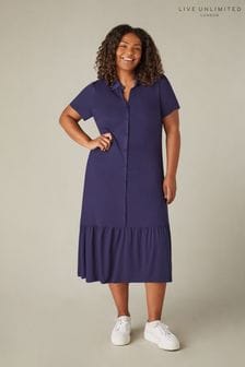 Live Unlimited Curve Blue Jersey Tiered Midaxi Shirt Dress (N95096) | €73