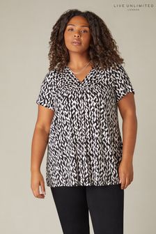 Live Unlimited Curve Mono Curl Print Jersey Cross Front Black Top (N95098) | $99