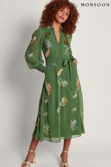 Monsoon Green Erin Embroidered Shirt Dress (N95166) | AED1,066