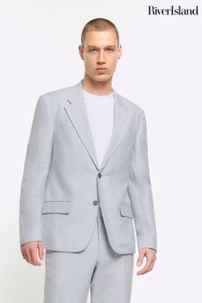 River Island Blue Slim Single Breasted Linen Suit (N95199) | 704 SAR