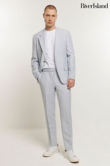 River Island Blue Slim Linen Suit: Trousers (N95203) | 352 SAR