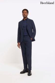 River Island Blue Plain Slim Suit Trousers (N95229) | $64