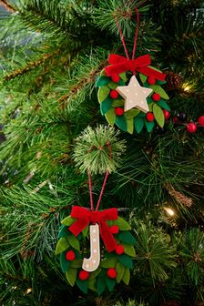 Set Of 2 Wreath Alphabet Letter And Star Christmas Baubles (N95323) | 175 K