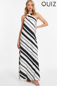 Quiz White Striped Maxi Dress With Keyhole Neck (N95381) | kr623