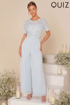 Quiz Blue Embellished Jumpsuit With Short Sleeve (N95401) | $189