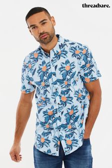 Blau/Chrom - Threadbare Kurzärmeliges Baumwollhemd mit tropischem Print (N95429) | 37 €