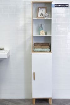 Showerdrape White Catania Bamboo Tall Boy Cabinet with Display Shelves