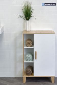Showerdrape White Varallo Bamboo Floor Cabinet with Display Shelves