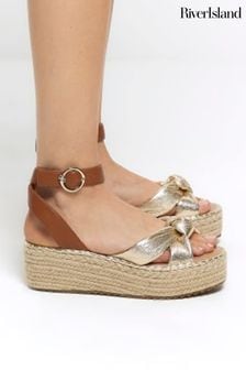 River Island Gold Two Part Espadrille Sandals (N95498) | $56