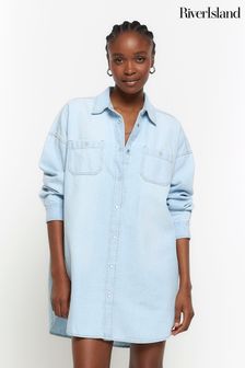 River Island Blue Oversized Denim Shirt Dress (N95499) | ₪ 226