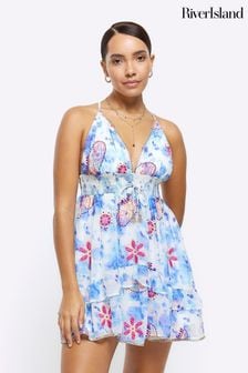 River Island Blue Plunge Tie Dye Mini Dress (N95504) | SGD 87