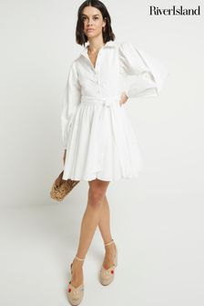River Island White Poplin Batwing Mini Shirt Dress (N95505) | €53