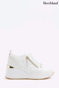 River Island White Quilted Side Zip Wedge Trainers (N95508) | $89
