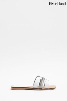 River Island White Cut-Out Strap Leather Sandals (N95515) | HK$308