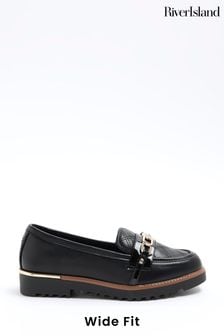 River Island Black Wide Fit Quilted Chain Loafers (N95517) | 188 QAR
