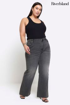 River Island Black Curve High Rise Relaxed Straight Jeans (N95525) | OMR21