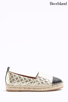 River Island Gold Quilted Espadrille Shoes (N95529) | INR 4,188