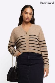 River Island Brown Stripe Button up Cropped Cardigan (N95530) | €46