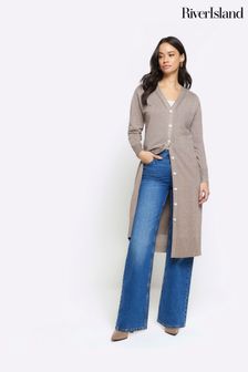 River Island Shimmer Long Line Button Front Cardigan