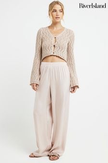 River Island Pink Satin Pull On Elasticated Trousers (N95539) | €41