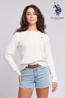 U.S. Polo Assn. Womens Blue Crew Neck Cable Knit Jumper (N95666) | 383 SAR