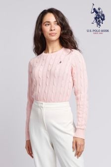 U.S. Polo Assn. Womens Blue Crew Neck Cable Knit Jumper (N95669) | 92 €