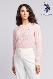 U.s. Polo Assn. 女裝藍色圓領絞花針織套衫