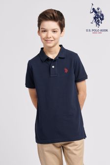 Mornarsko modra - -U.s. Polo Assn. Modra fantovska polo majica iz pikeja z motivom dvojnih jezdecev (N95696) | €40 - €48