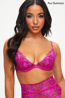 Ann Summers Pink Sumptuous Floral Lace Padded Plunge Bra (N95919) | LEI 215