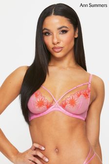 Ann Summers Pink Entrancing Floral Mesh Non Pad Plunge Bra