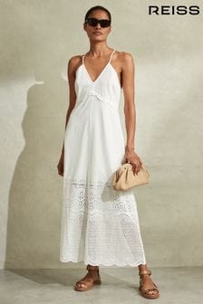 Reiss White Tate Cotton Broderie Maxi Dress (N95991) | SGD 546