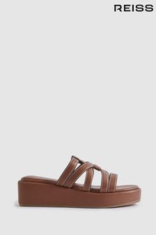 Reiss Tan Naya Leather Strappy Platform Sandals (N95993) | MYR 1,292