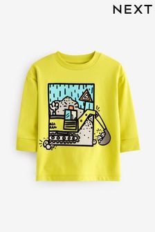 Lime Green Digger 100% Cotton Long Sleeve Transport T-Shirt (3mths-7yrs) (N96239) | $11 - $15