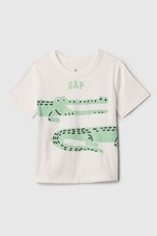 Cremefarbenes Krokodil​​​​​​​ - Gap Kurzärmeliges T-Shirt mit Rundhalsausschnitt und Logo-Grafik (Neugeborenes - 5 Jahre) (N96426) | 12 €