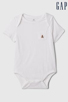 Gap White Embroidered Brannan Bear Pocket Short Sleeve Bodysuit (Newborn-24mths) (N96427) | kr110