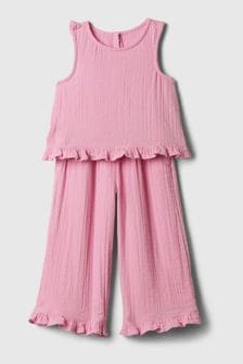 Komplet Gap z marszczonej bawełny: bluzka i spodnie (3m-cy-7lata) (N96450) | 190 zł