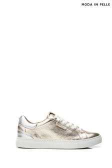 Moda in Pelle Gold Ariba Flat Slab Lace up Trainers (N96493) | AED494