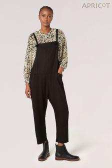 Apricot Black Linen Blend Relaxed Fit Dungarees (N96560) | $92