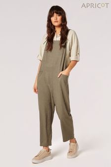 Apricot Green Linen Blend Relaxed Fit Dungarees (N96561) | SGD 75
