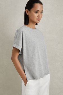 Reiss Grey Marl Lois Cotton Crew Neck T-Shirt (N96795) | €55