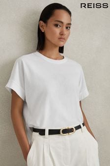 Reiss White Lois Cotton Crew Neck T-Shirt (N96797) | AED274