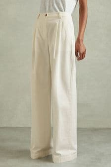 Reiss White Astrid Petite Cotton Blend Wide Leg Trousers (N97250) | €218