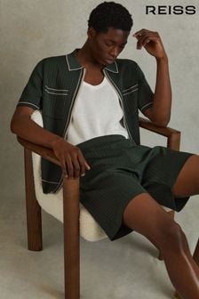 Reiss Dark Green Christophe Ribbed Dual Zip-Front Shirt (N97329) | kr2,515