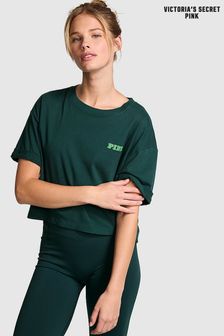 Victoria's Secret PINK Deep Forest Green Oversized Crop Short Sleeve T-Shirt (N97433) | BGN 61