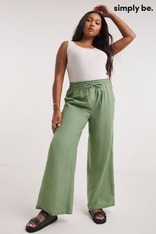 Simply Be Green Linen Mix Wide Leg Trousers (N97898) | 119 QAR