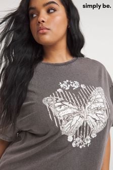 Simply Be Grey Oversized Butterfly Heart T-Shirt (N97899) | LEI 95
