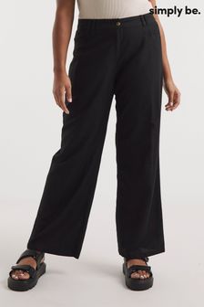 Simply Be Black Linen Blend Dad Trousers (N97905) | 129 QAR